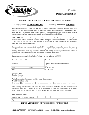 CoBank Debit Authorization Form