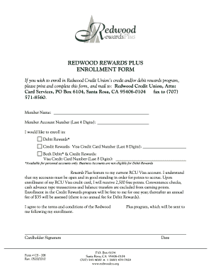 Redwood Rewards Plus Enrollment Form