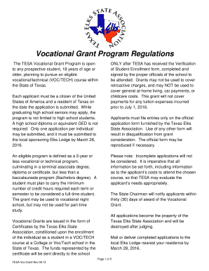 Vocational Grant Program Regulations - texaselks