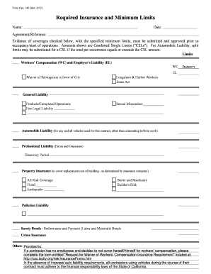 Required Insurance and Minimum Limits Form