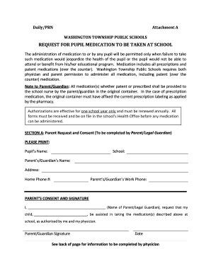 Request for Pupil Medication at School