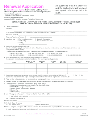 Social Service Agency Professional Liability Policy Renewal Application