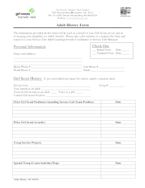Girl Scouts Adult History Form