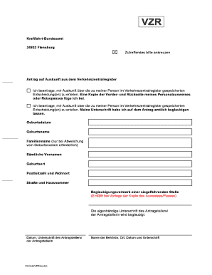 Antrag auf Auskunft aus dem Verkehrszentralregister