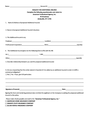 Request for Additional Insured Form