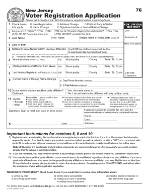 New Jersey Voter Registration Application