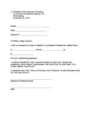 Student Professional Liability Policy Limit Increase Request