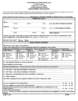 Upper Moreland Employment Application