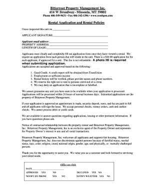 Rental Application and Rental Policies