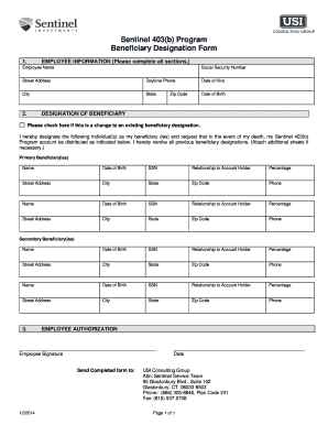 Sentinel 403(b) Beneficiary Designation Form
