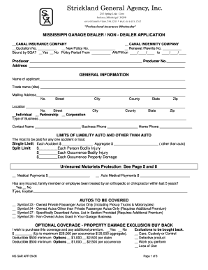Mississippi Garage Dealer Application