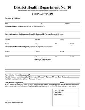 Health Department Complaint Form