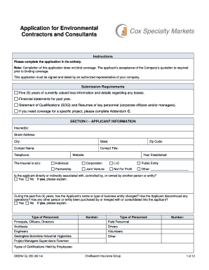 Environmental Contractors and Consultants Application Form