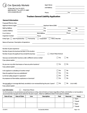 Truckers General Liability Application