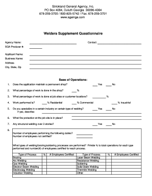 Welders Supplement Questionnaire