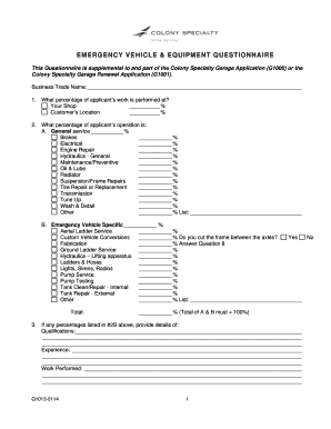 Emergency Vehicle Equipment Questionnaire