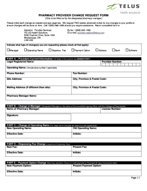 Pharmacy Provider Change Request Form