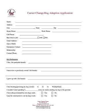 Career Change Dog Adoption Application