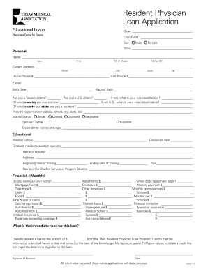 Texas Resident Physician Loan Application