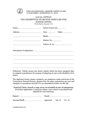 Connecticut Handicapped Motor Vehicle Tax Exemption Form
