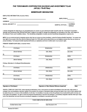 Torchmark Corporation 401(k) Beneficiary Designation
