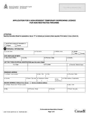 Application for Non-resident Temporary Borrowing Licence for Non-restricted Firearms