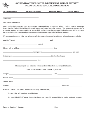 Title III Tutorial Program Consent Form