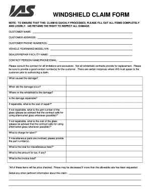 Windshield Claim Form