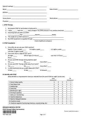 CPAP Therapy Follow-Up Inventory