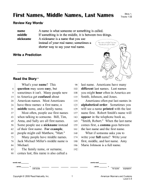American Names Educational Worksheet