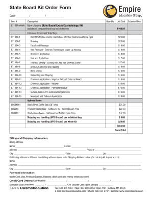New Jersey State Board Cosmetology Kit Order Form