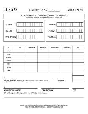 Mileage Sheet