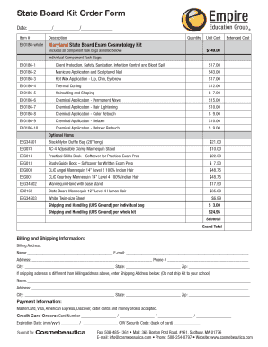 Maryland State Board Cosmetology Kit Order Form
