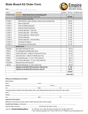 Michigan State Board Cosmetology Kit Order Form