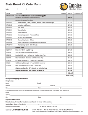 New York State Board Cosmetology Kit Order Form
