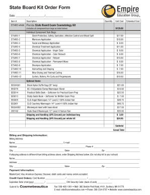 Florida State Board Cosmetology Kit Order Form