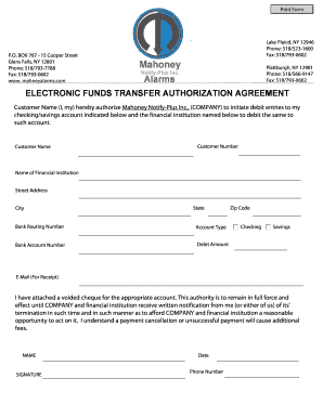 Electronic Funds Transfer Authorization Agreement