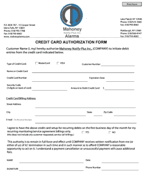 Credit Card Authorization Form