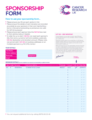 Cancer Research UK Sponsorship Form