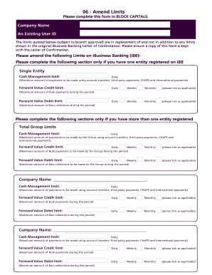 iBusiness Banking Limit Amendment Form