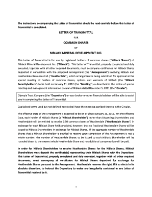 Letter of Transmittal for Common Shares