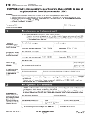 Demande : Subvention canadienne pour l'épargne-études (SCEE) de base et supplémentaire et Bon d'études canadien (BEC)