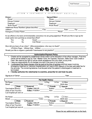 Veterinary Clinic Pet Registration Form