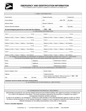 Emergency and Identification Information Form