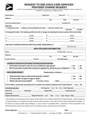 Child Care Provider Change Request