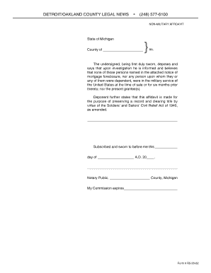 Michigan Non-Military Affidavit