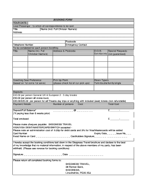 Skegness Travel Booking Form