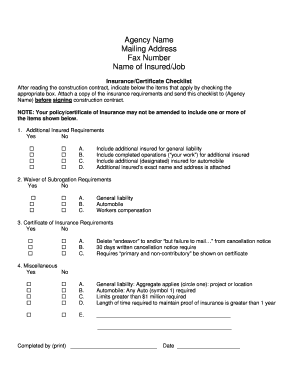Construction Insurance Certificate Checklist