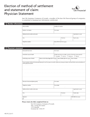 Physician Statement for Life Insurance Claim