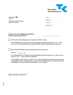 Nachweis des Beschäftigungsverbotes